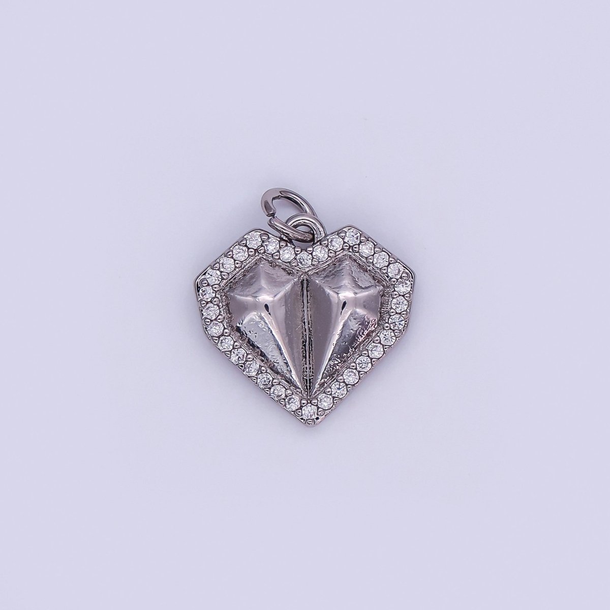 24K Gold Filled Geometric Edged Heart Micro Paved CZ Charm in Gold & Silver | N097