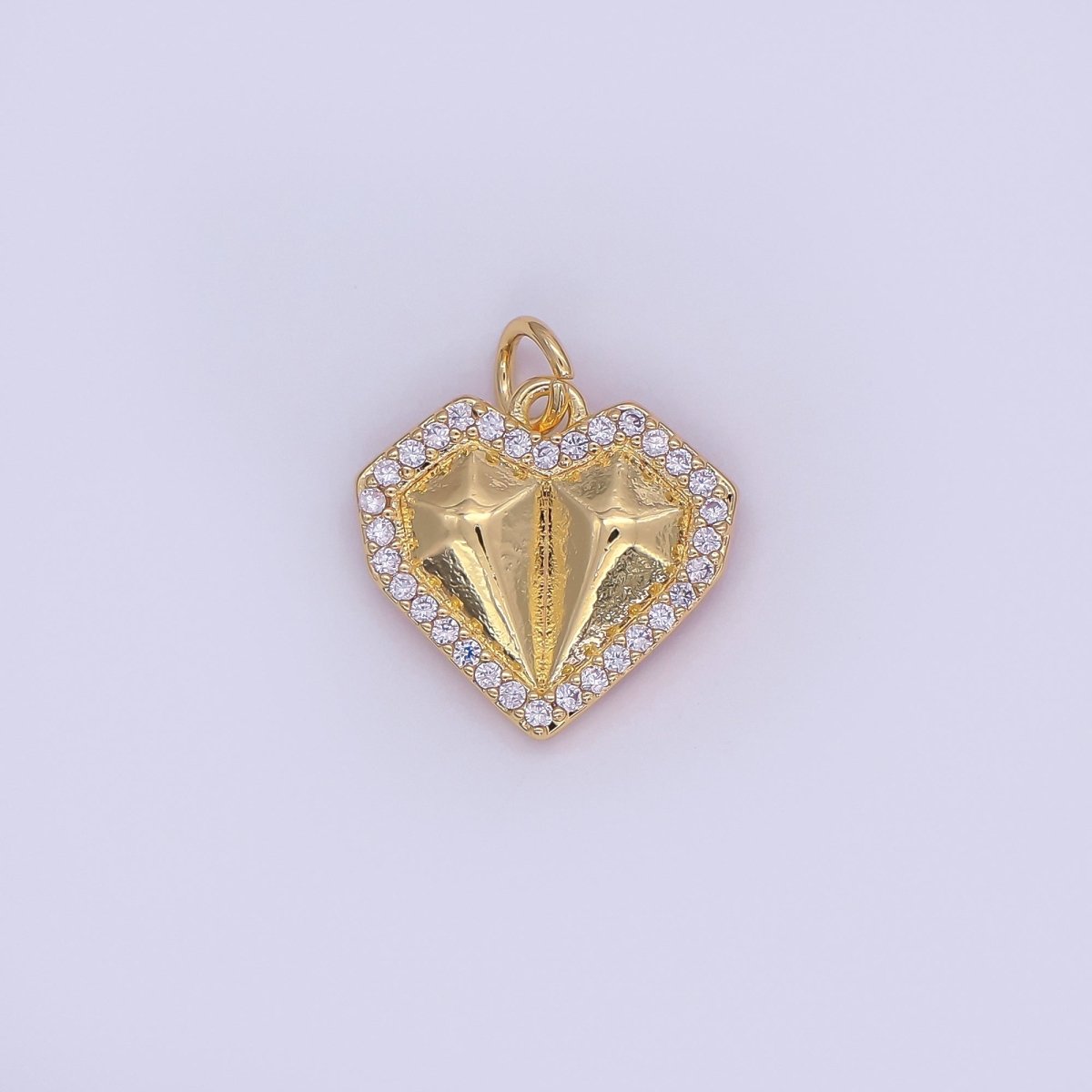 24K Gold Filled Geometric Edged Heart Micro Paved CZ Charm in Gold & Silver | N097