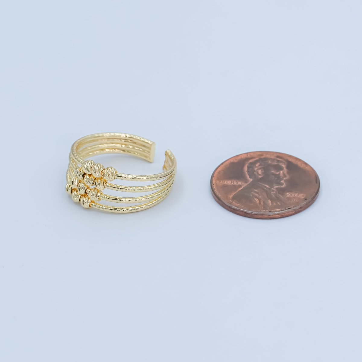 24K Gold Filled Geometric Textured Bead Multi Band Ring | O1000