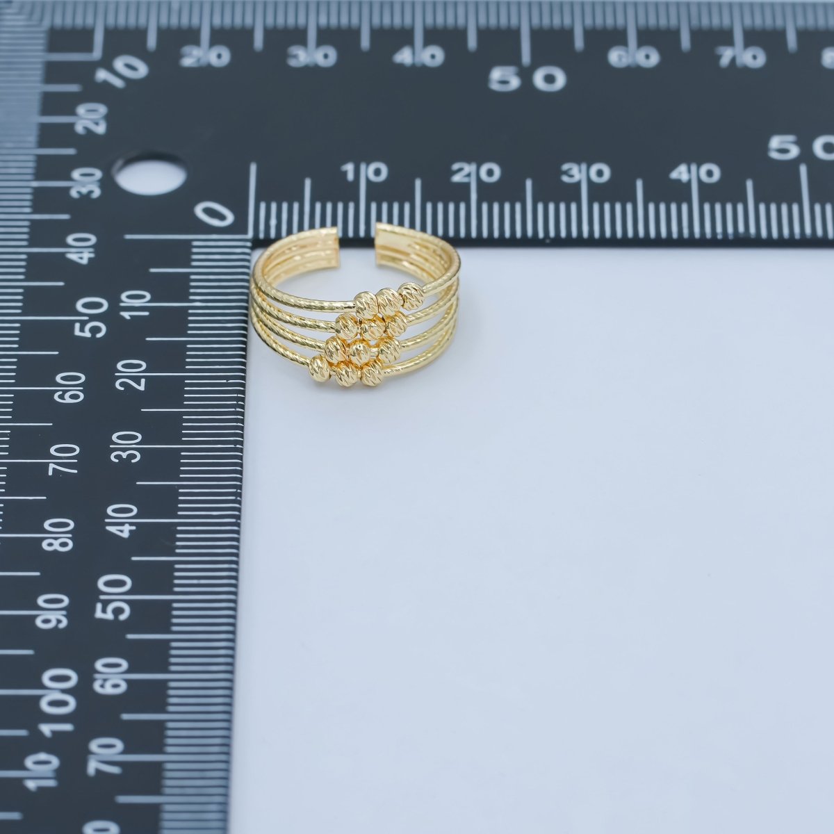 24K Gold Filled Geometric Textured Bead Multi Band Ring | O1000