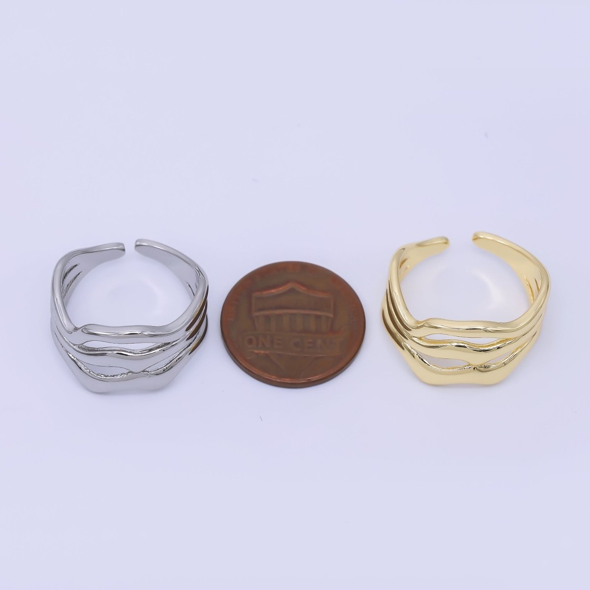 24K Gold Filled Geometric Triple Molten Band Ring in Gold & Silver | O1621 O1620