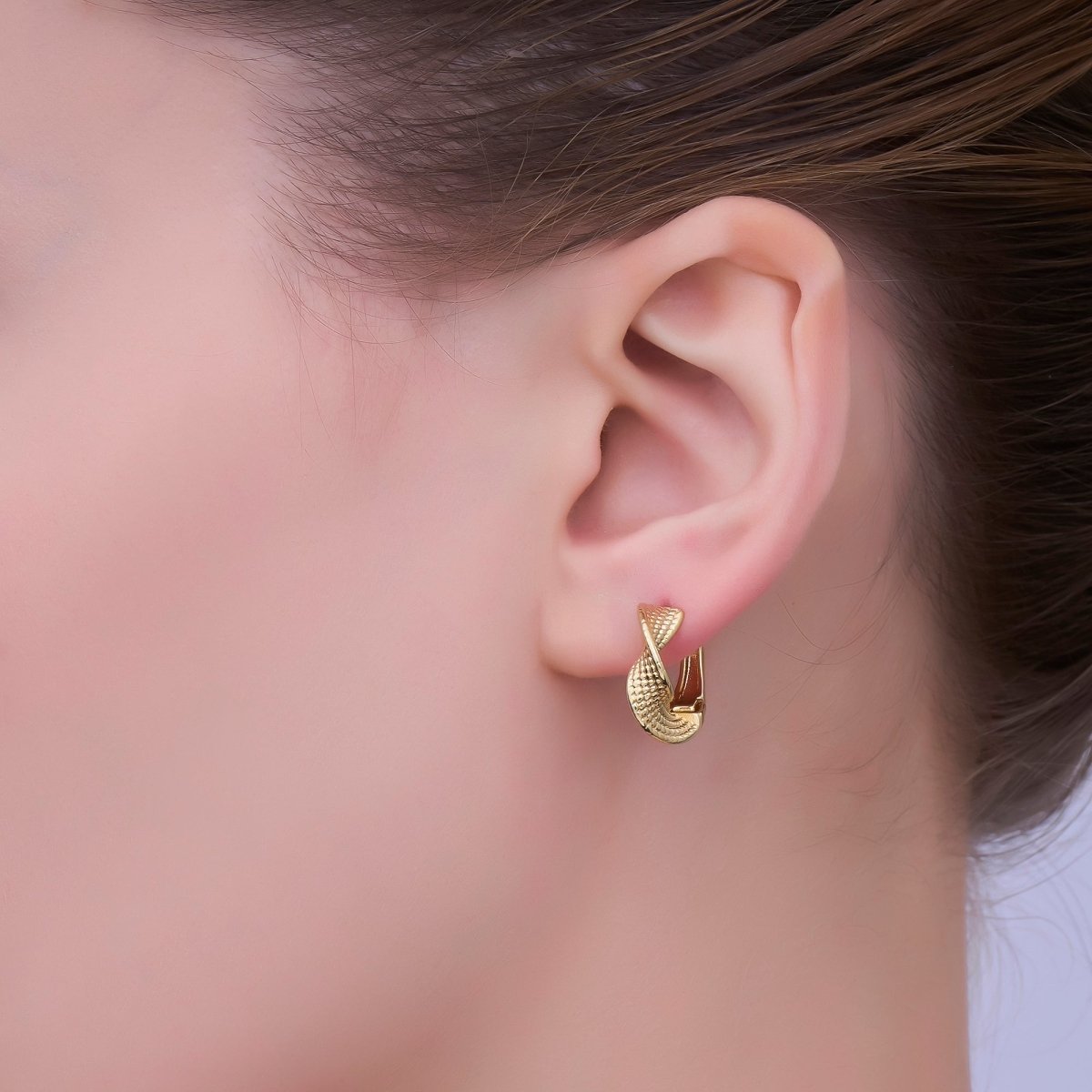 24K Gold Filled Geometric Twisted Dotted Hoop Earrings | AD1192