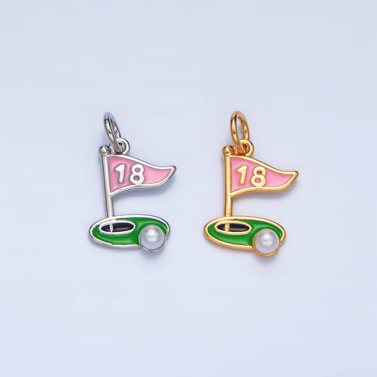 24K Gold Filled 11mm Golf Course Pearl Enamel Charm in Gold & Silver | E371