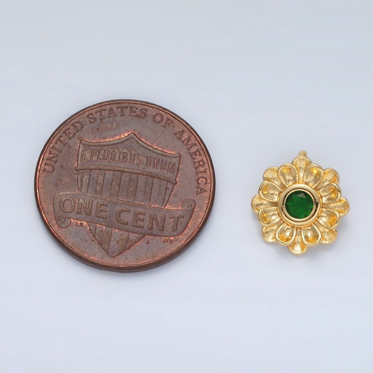 24K Gold Filled Green CZ Flower Curved Petal Charm | E064