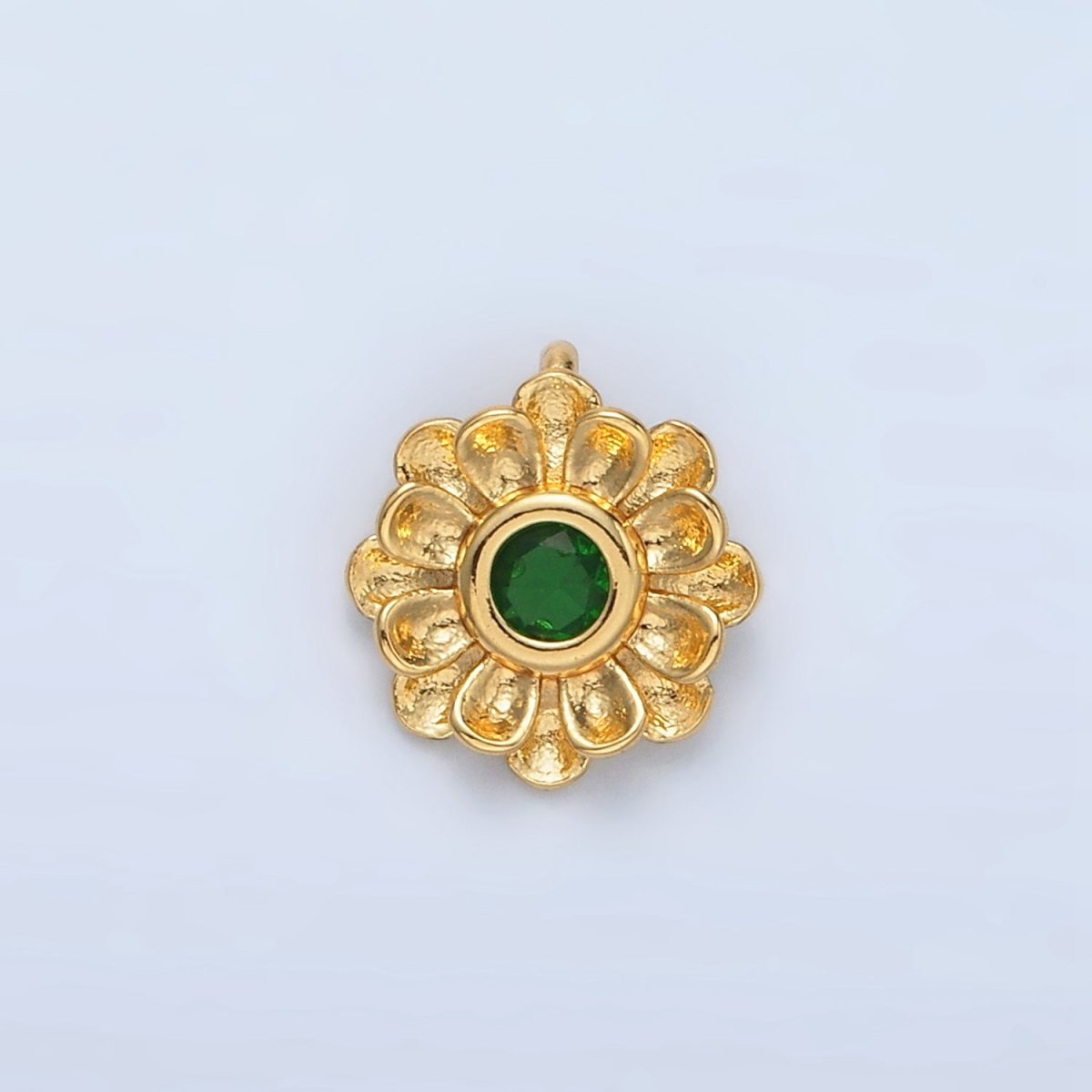24K Gold Filled Green CZ Flower Curved Petal Charm | E064