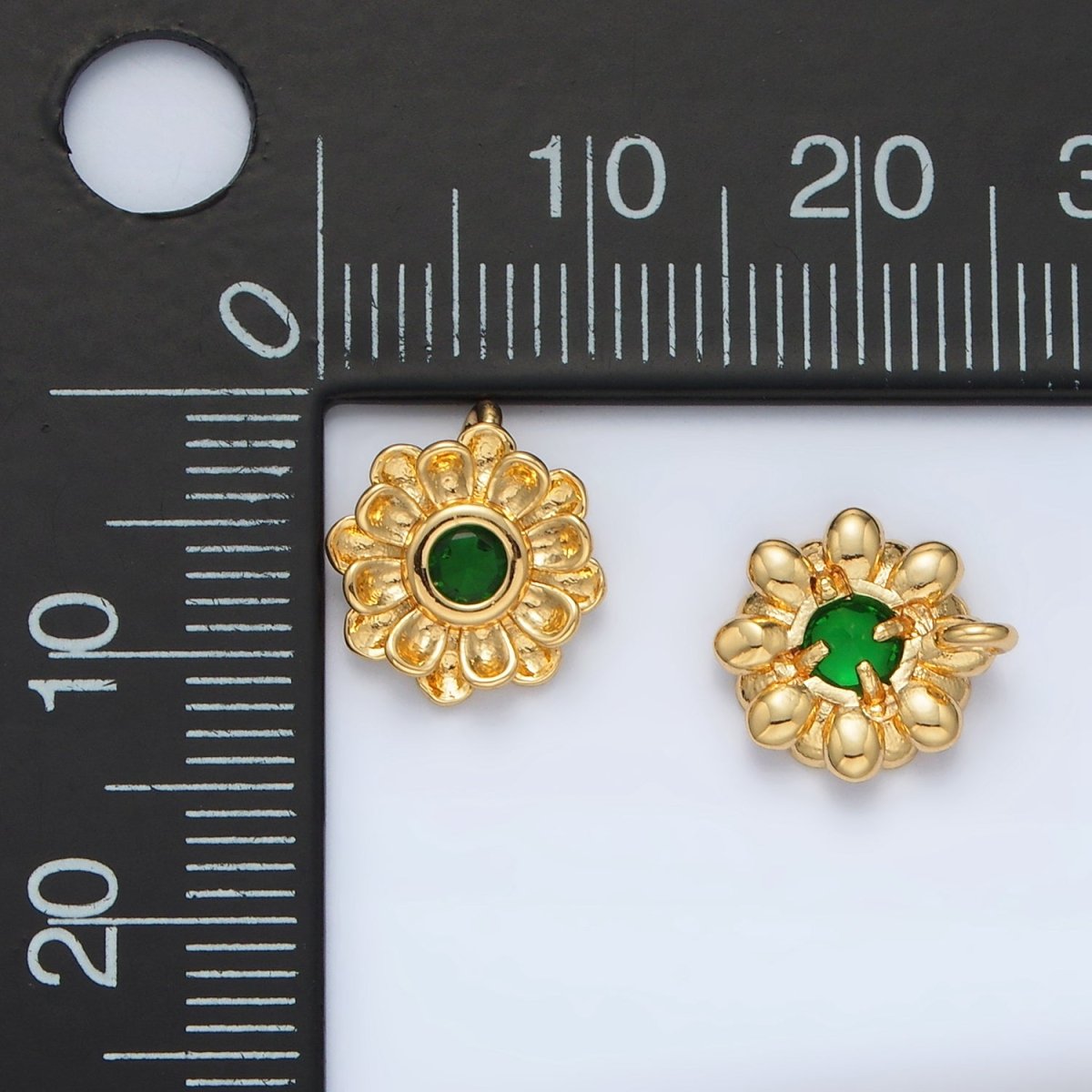 24K Gold Filled Green CZ Flower Curved Petal Charm | E064