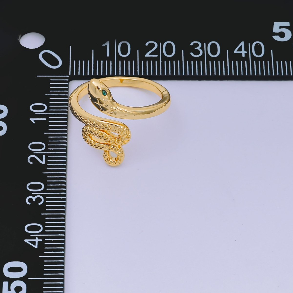 24K Gold Filled Green CZ Serpent Snake Adjustable Ring | O-1491