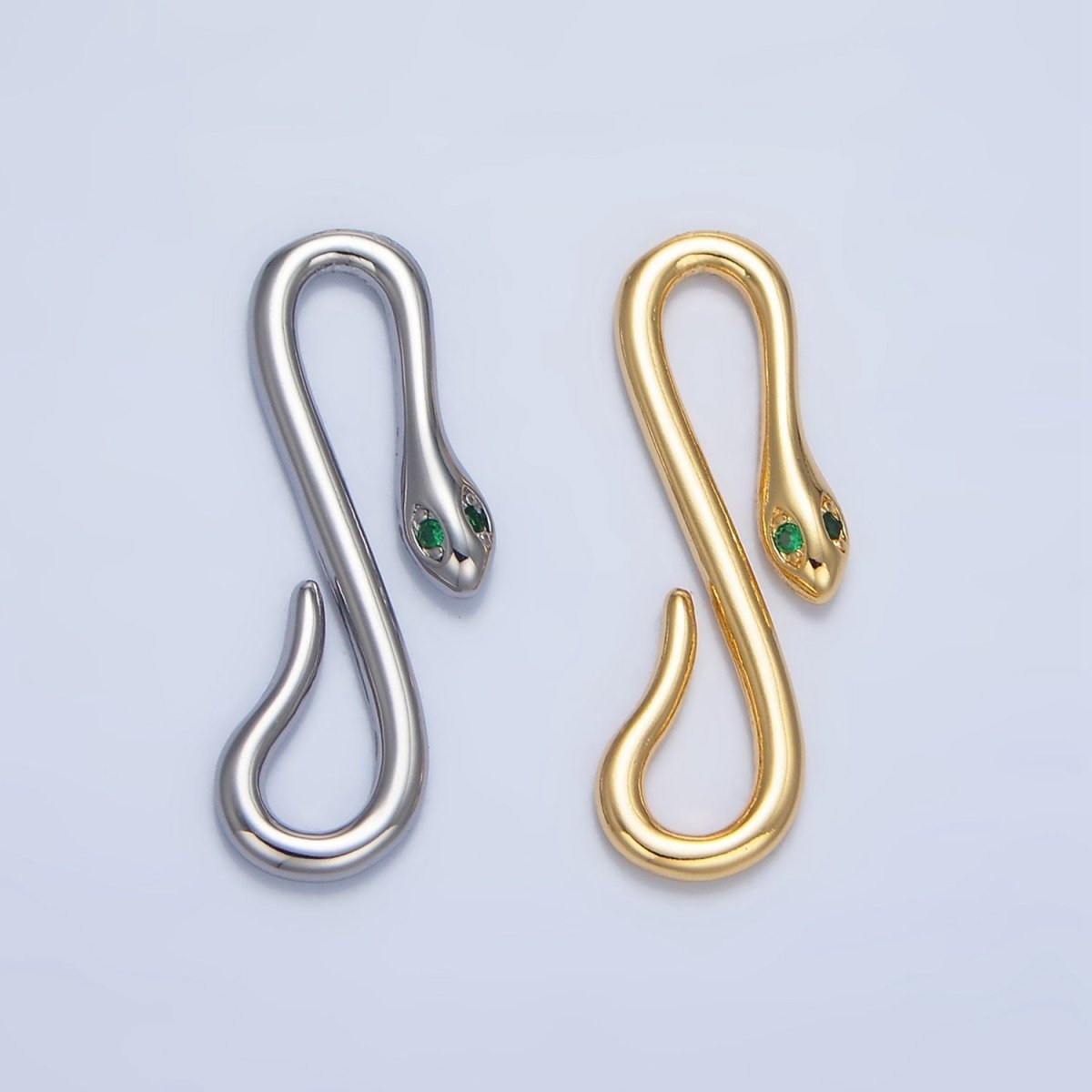 24K Gold Filled 25mm Green CZ Snake Push Closure Findings in Gold & Silver | Z974