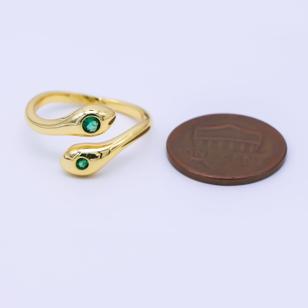 24K Gold Filled Green CZ Snake Serpent Wrap Ring | O1175