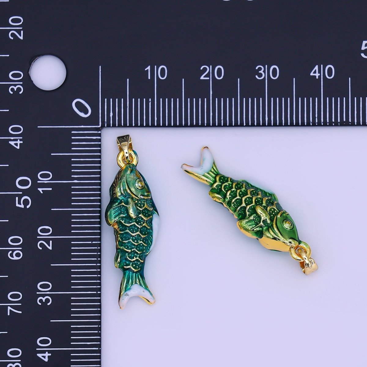 24K Gold Filled Green Enamel Mini Fish 3D Multidimensional Pendant | AH494 AH499