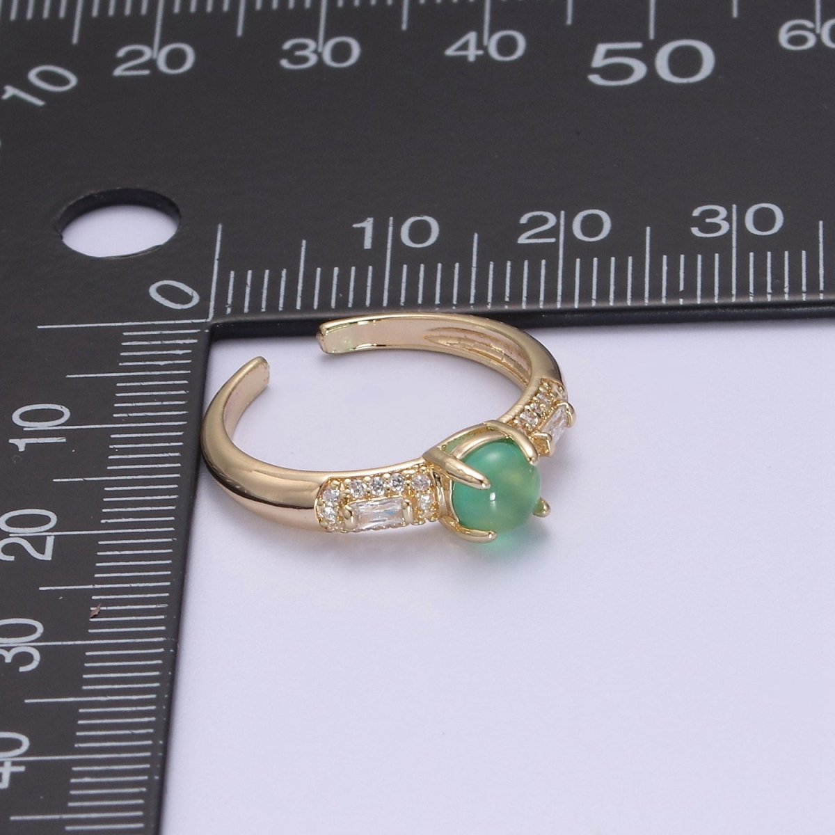 24K Gold Filled Green Stone on Micro Pave CZ Crystal Cubic Zirconia Adjustable Open Ring S-355