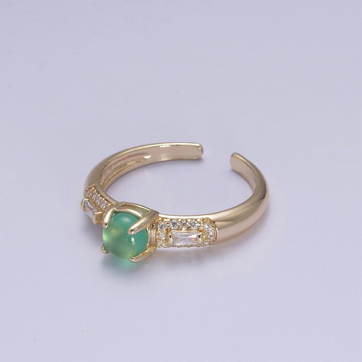 24K Gold Filled Green Stone on Micro Pave CZ Crystal Cubic Zirconia Adjustable Open Ring S-355
