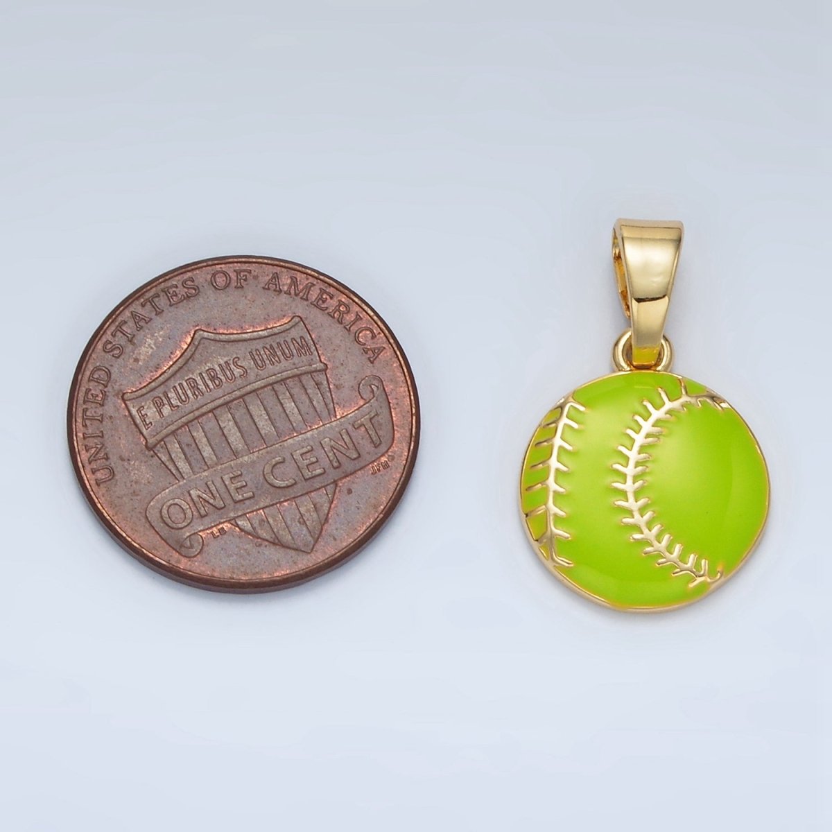 24K Gold Filled Green Tennis Ball, White Baseball Enamel Pendant | I451