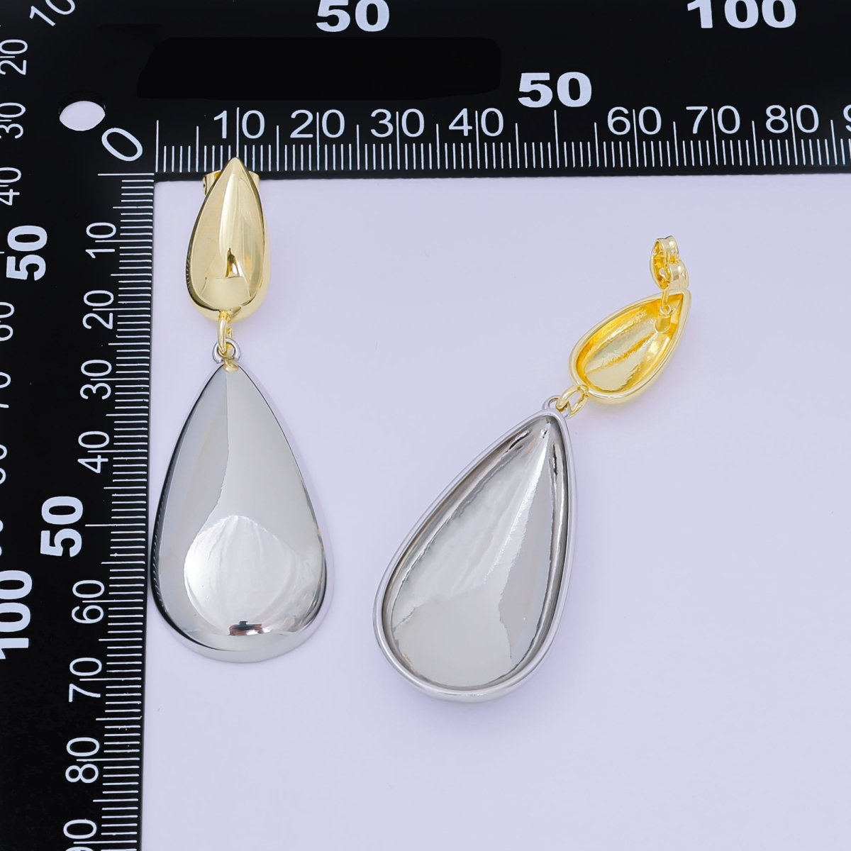 24K Gold Filled 25mm Mixed Metal Teardrop Drop Stud Earrings | AJ110