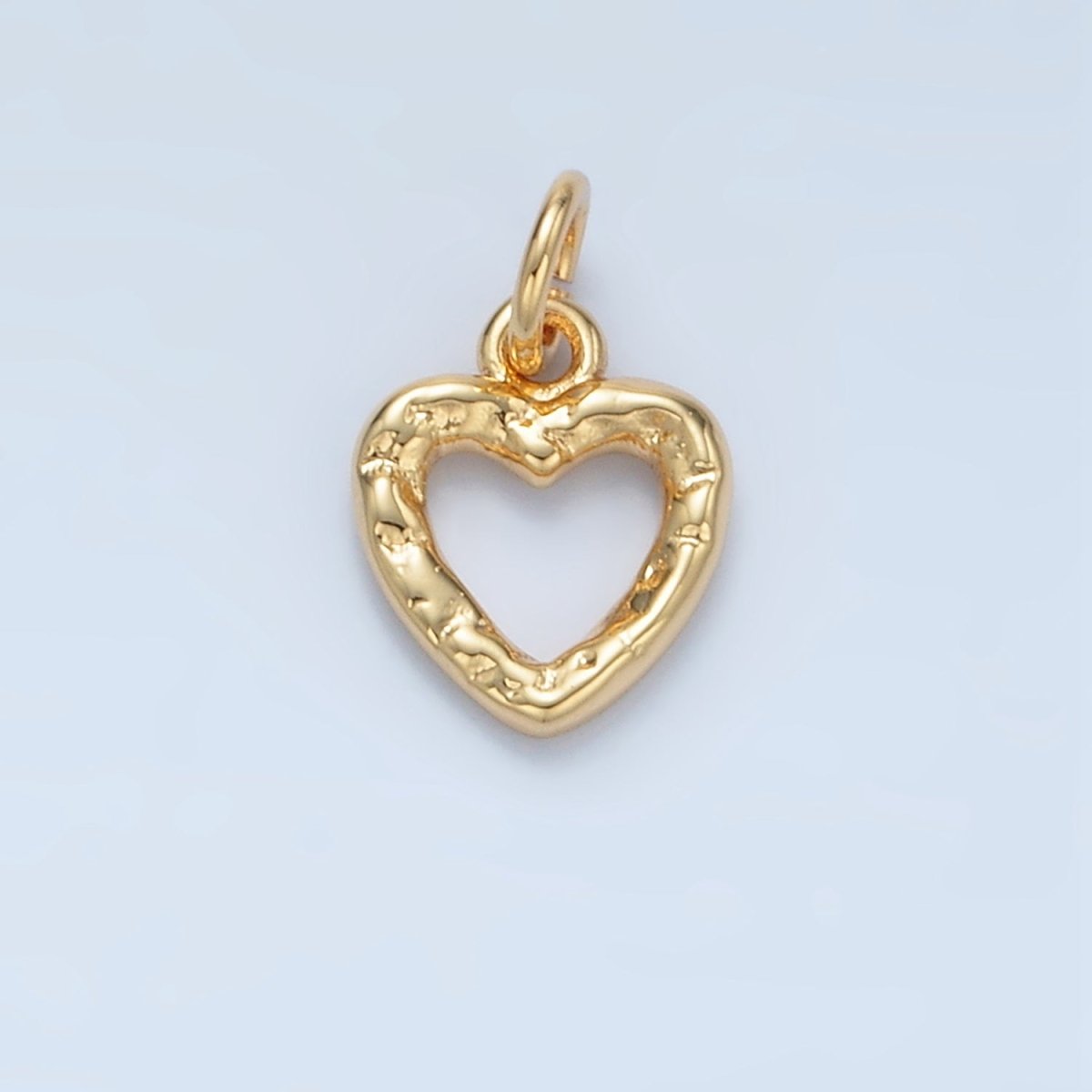 24K Gold Filled 11mm Hammered Heart Open Mini Charm in Gold & Silver | D743
