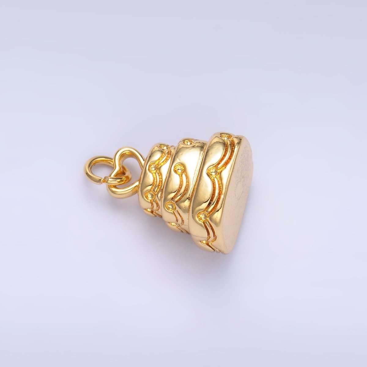 24K Gold Filled 12mm Heart Love Cake Multidimensional 3D Charm in Gold & Silver | D628