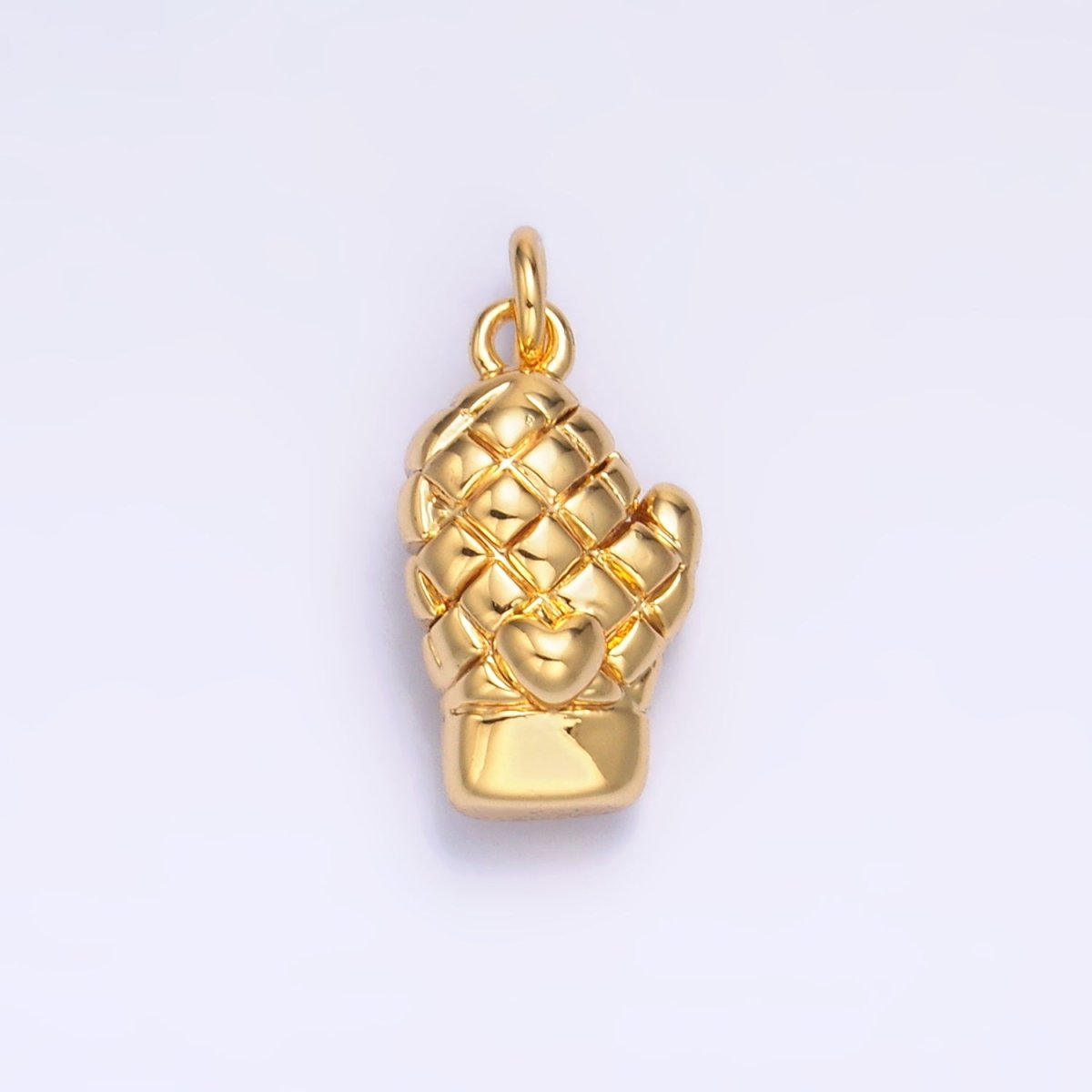 24K Gold Filled Heart Quilted Bake Oven Mitt Glove 3D Multidimensional Charm in Gold & Silver | W314