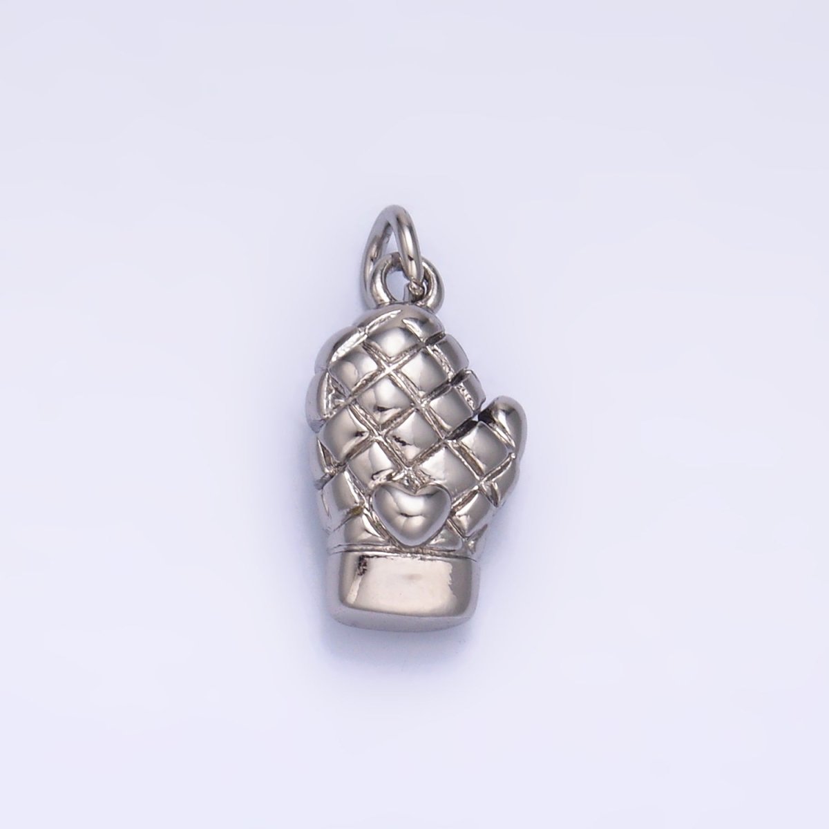24K Gold Filled Heart Quilted Bake Oven Mitt Glove 3D Multidimensional Charm in Gold & Silver | W314