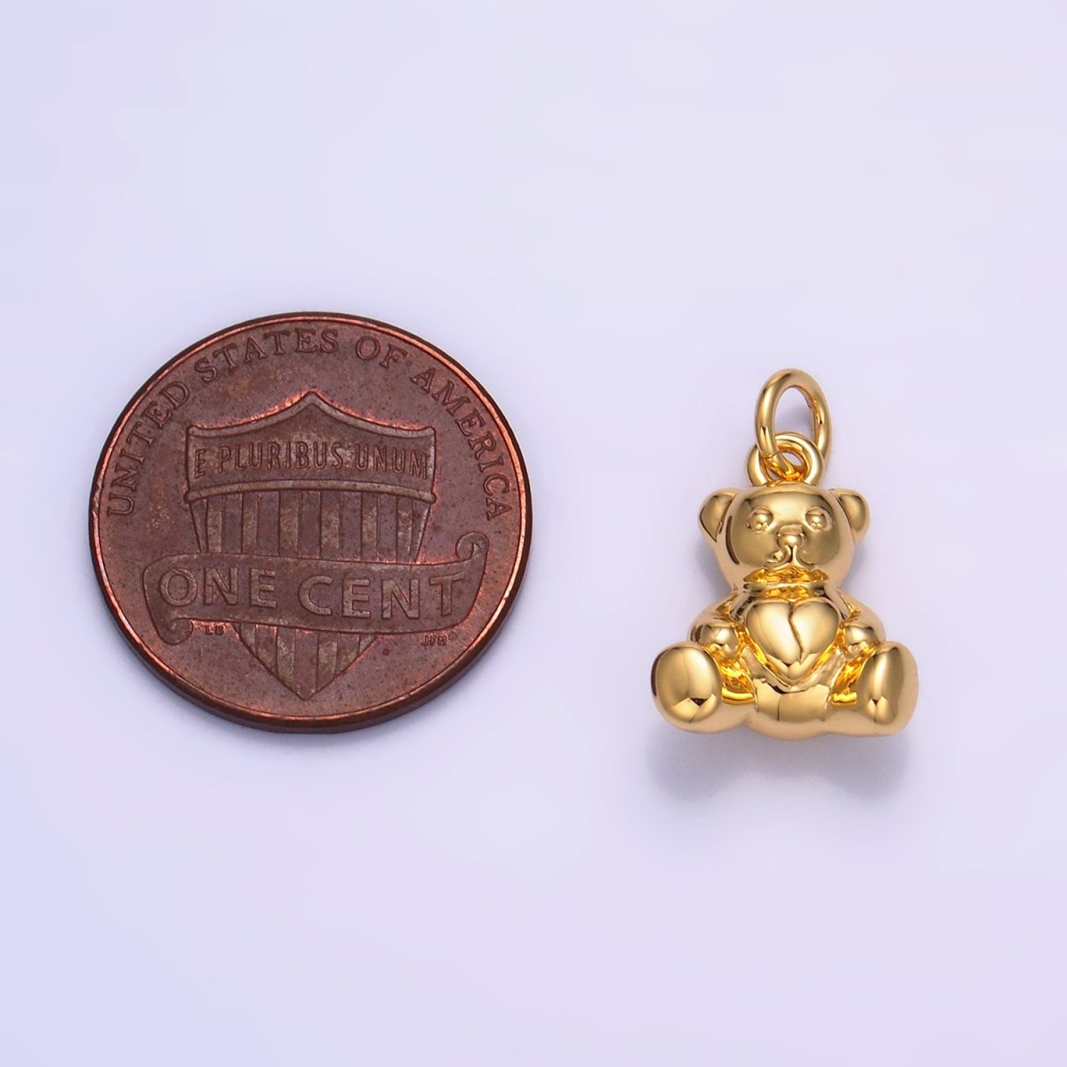 24K Gold Filled Heart Teddy Bear 3D Multidimensional Charm | W215