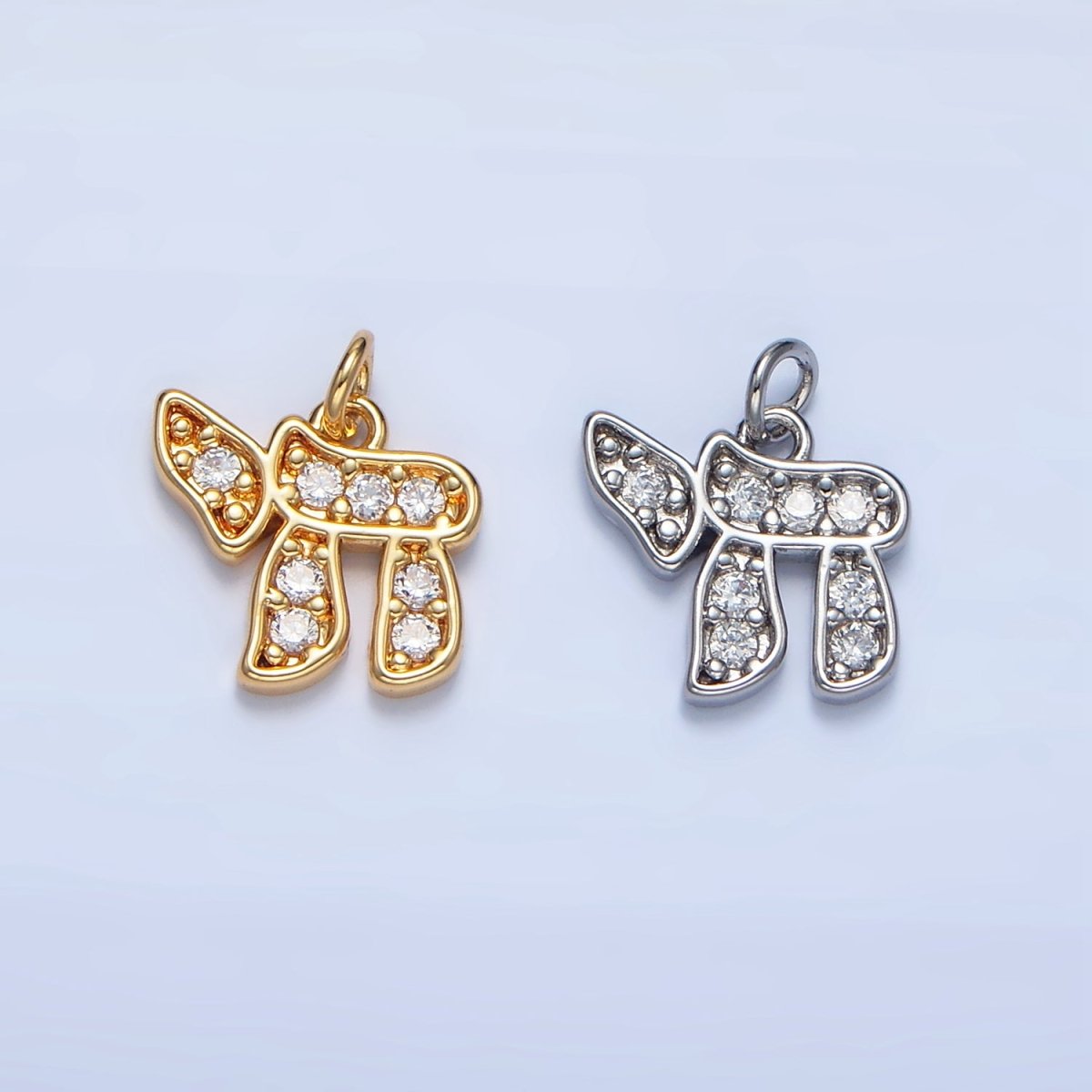 24K Gold Filled 12mm Hebrew Letter Chai Micro Paved CZ Charm in Gold & Silver | X624
