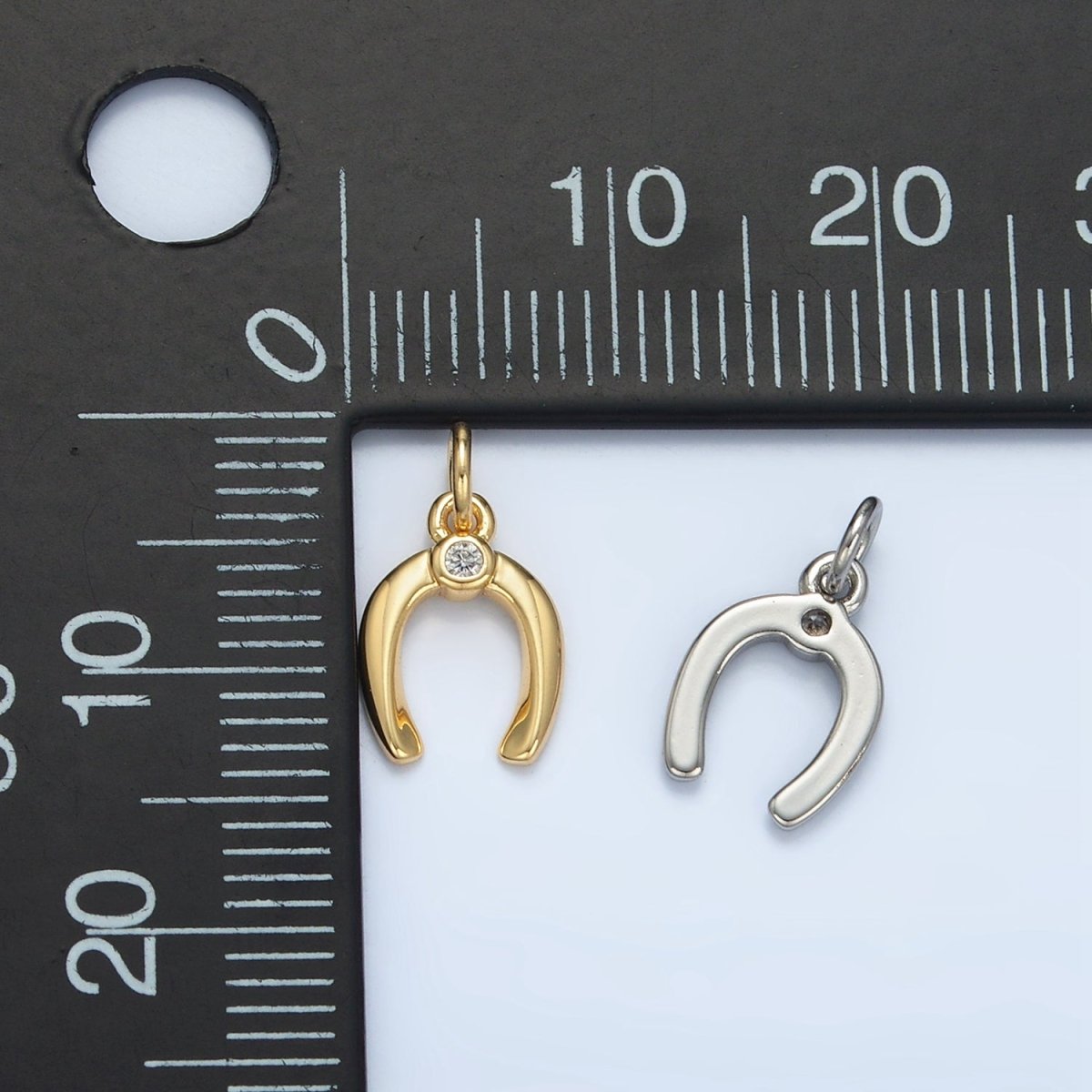 24K Gold Filled 10.5mm Horseshoe Clear CZ Mini Charm in Gold & Silver | X592