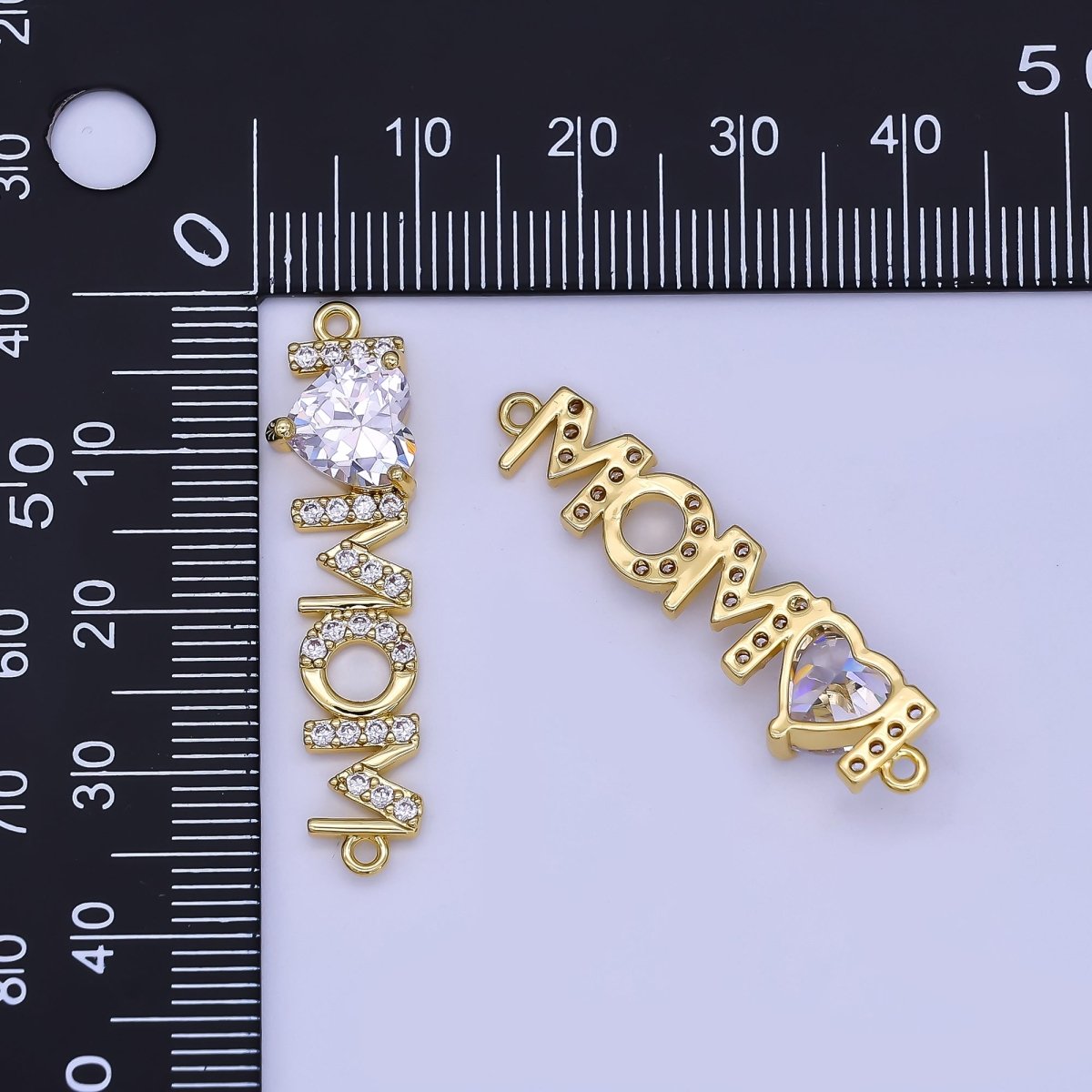 24K Gold Filled "I LOVE MOM" Heart Micro Paved CZ Connector | Y028