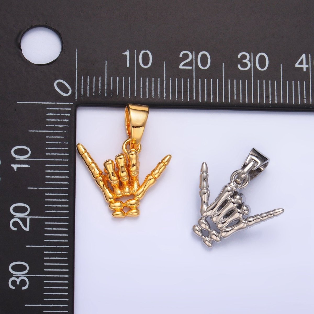 24K Gold Filled 14mm "I Love You" "Rock & Roll" Hand Gesture Skeleton Multidimensional Pendant in Gold & Silver | AA1002