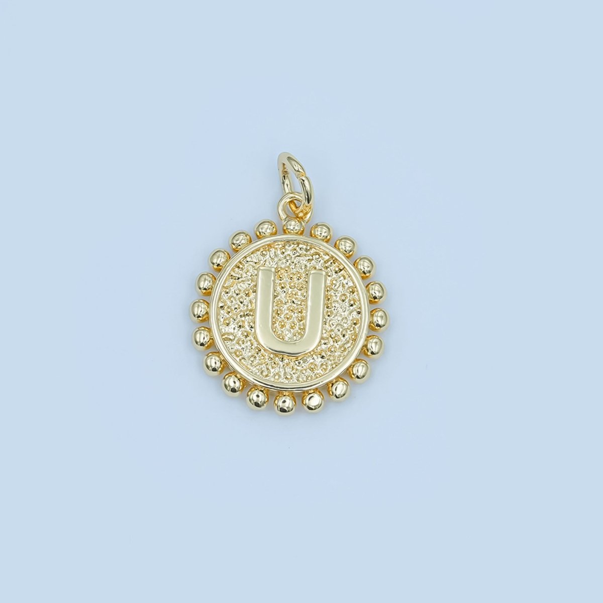 24K Gold Filled Initial Letter Geometric Dotted Round Charm | A292 - A304
