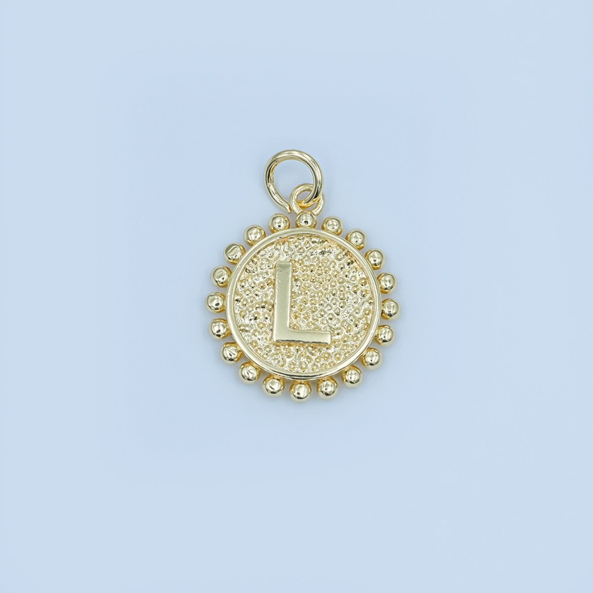 24K Gold Filled Initial Letter Geometric Dotted Round Charm | A292 - A304