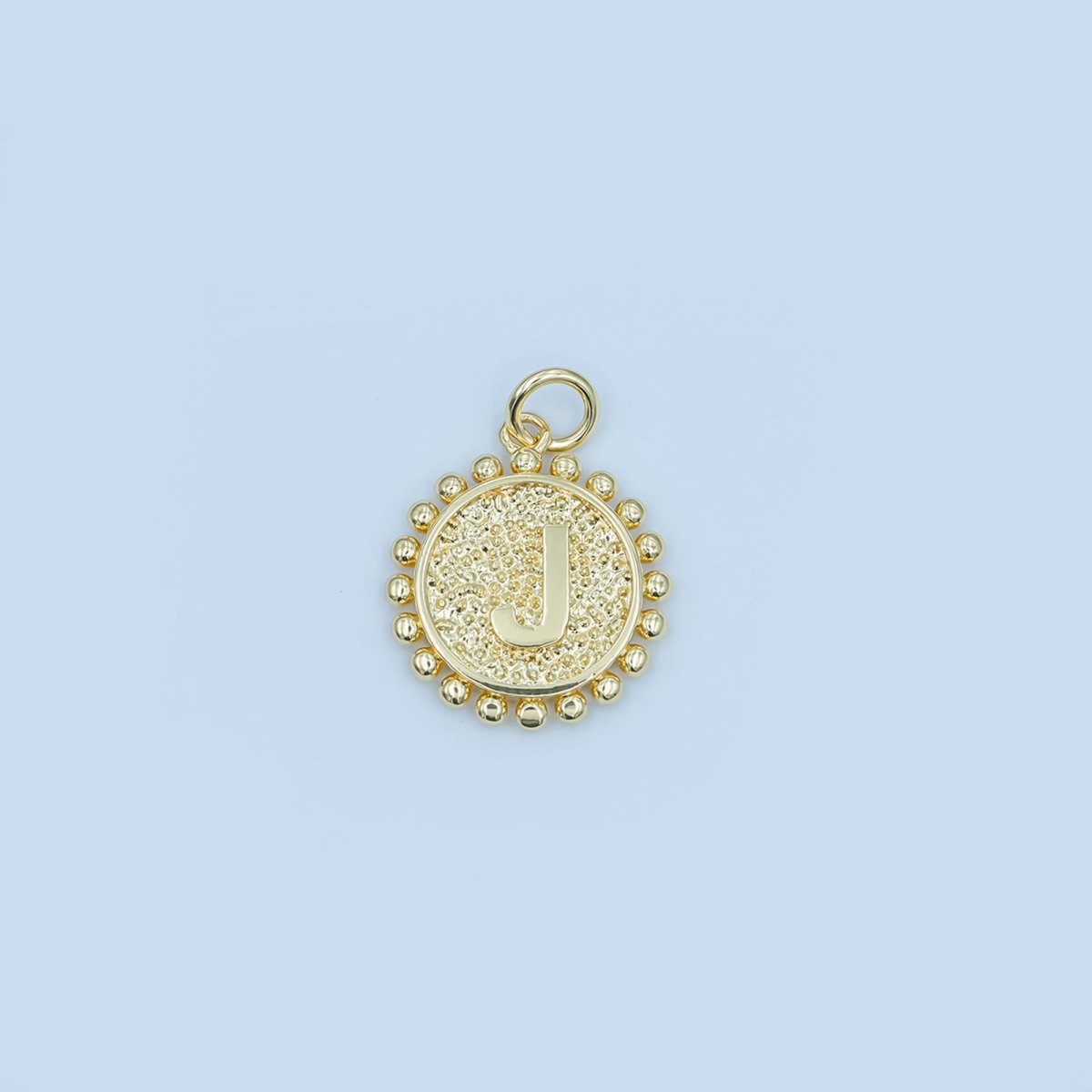 24K Gold Filled Initial Letter Geometric Dotted Round Charm | A292 - A304