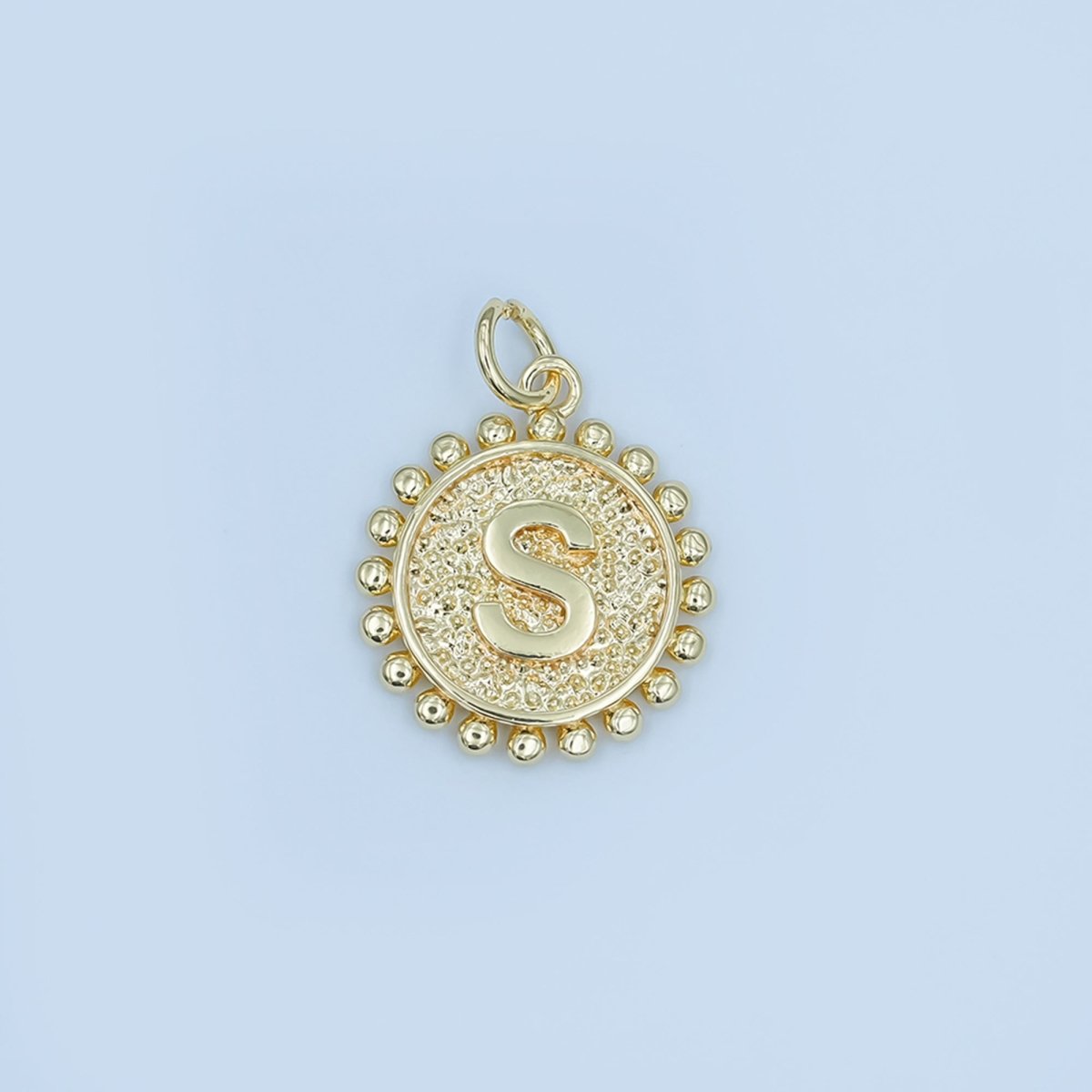 24K Gold Filled Initial Letter Geometric Dotted Round Charm | A292 - A304