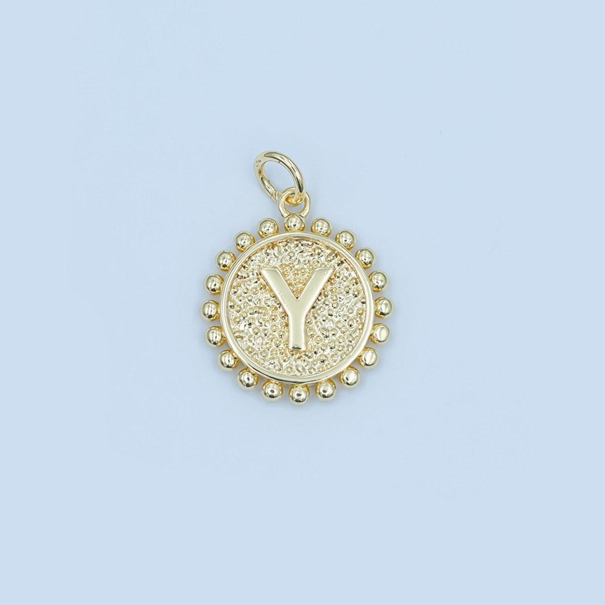 24K Gold Filled Initial Letter Geometric Dotted Round Charm | A292 - A304