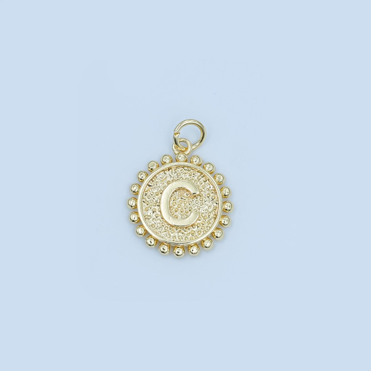 24K Gold Filled Initial Letter Geometric Dotted Round Charm | A292 - A304