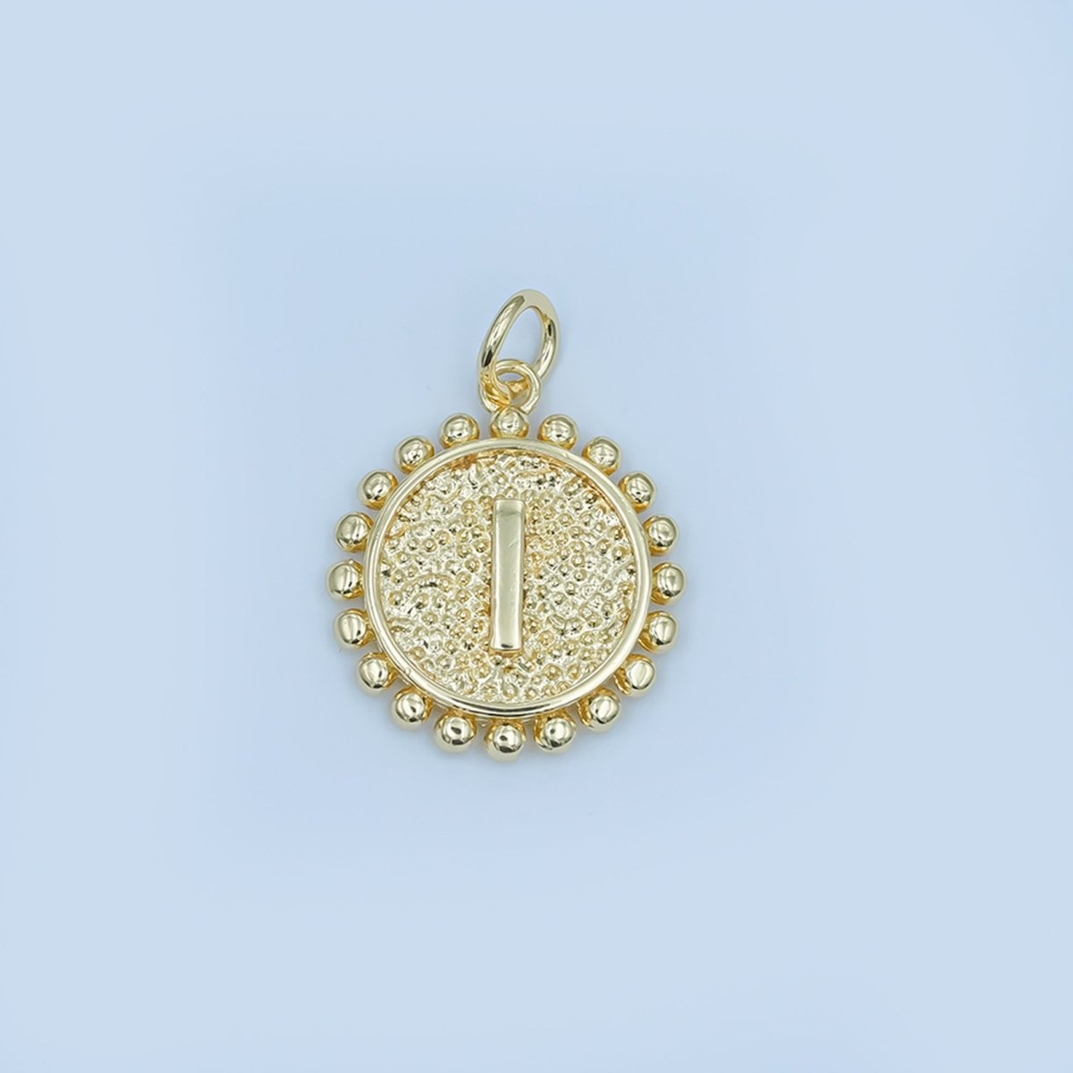 24K Gold Filled Initial Letter Geometric Dotted Round Charm | A292 - A304