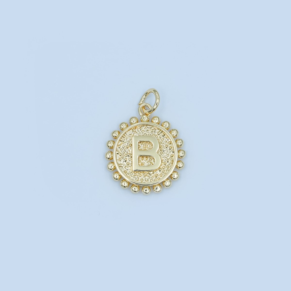24K Gold Filled Initial Letter Geometric Dotted Round Charm | A292 - A304