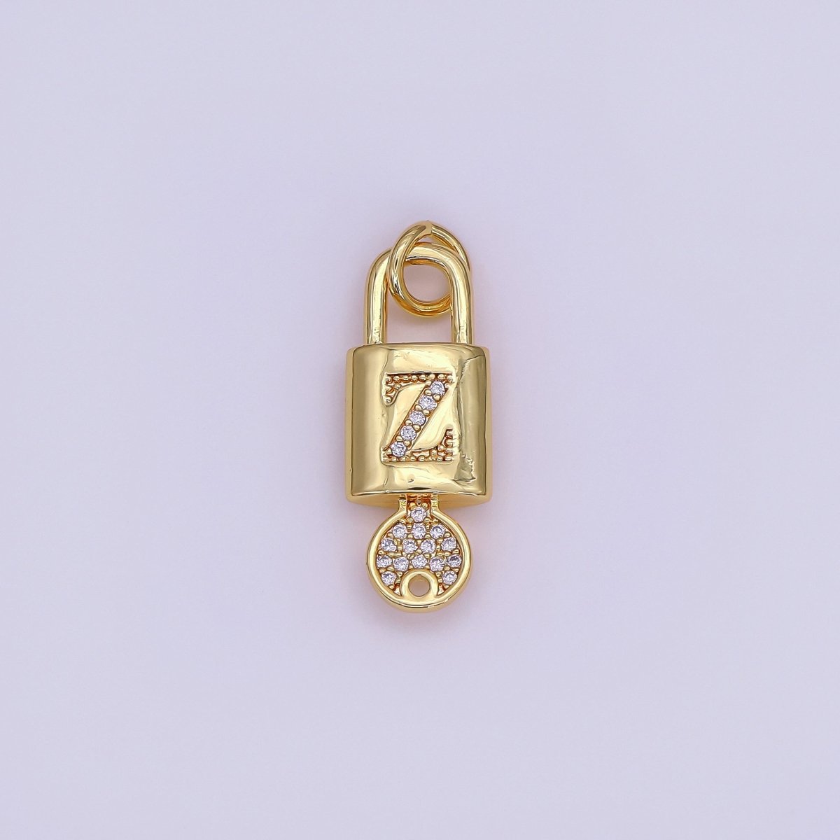 24K Gold Filled Initial Letter Micro Paved Padlock Key Charm | AF014 - AF026