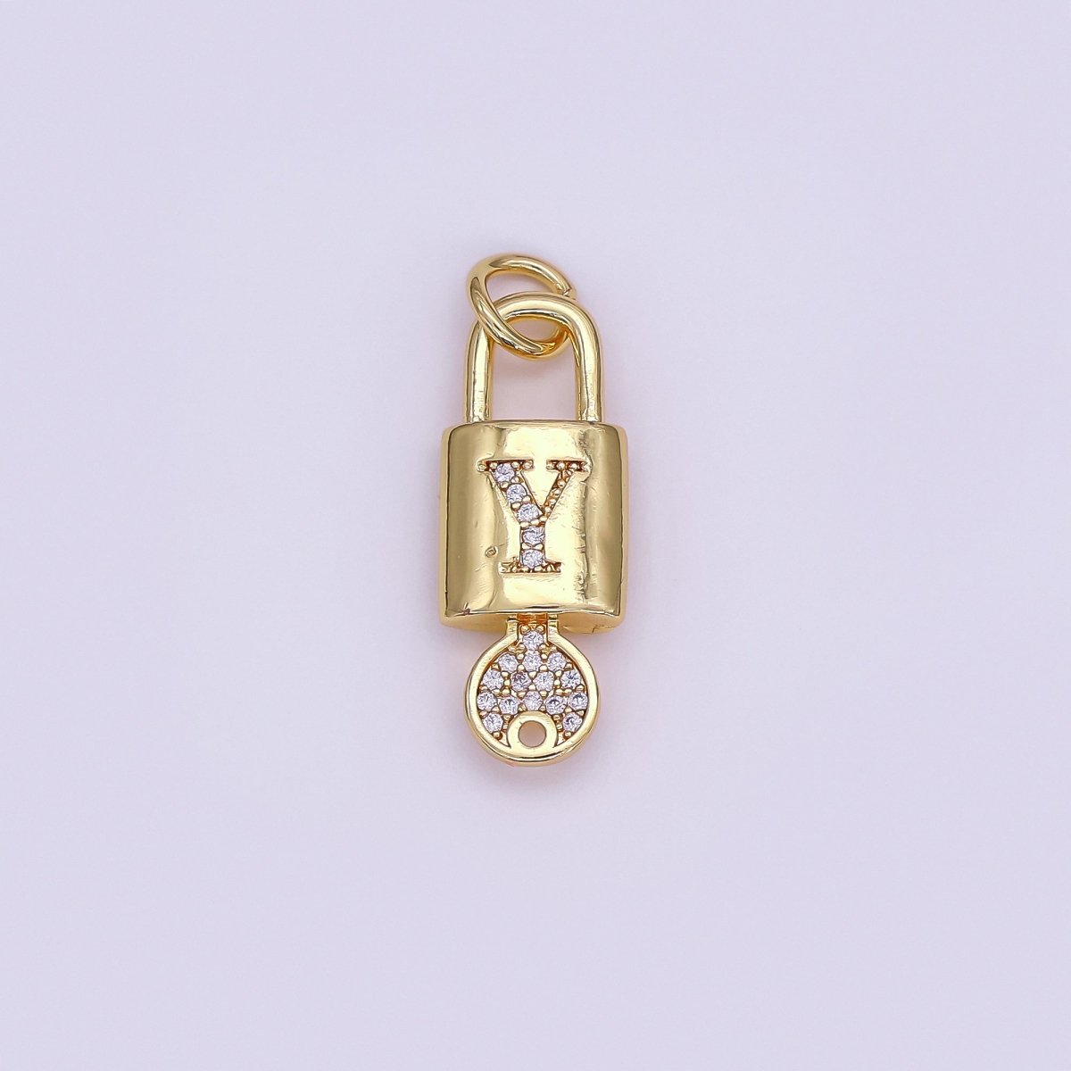 24K Gold Filled Initial Letter Micro Paved Padlock Key Charm | AF014 - AF026
