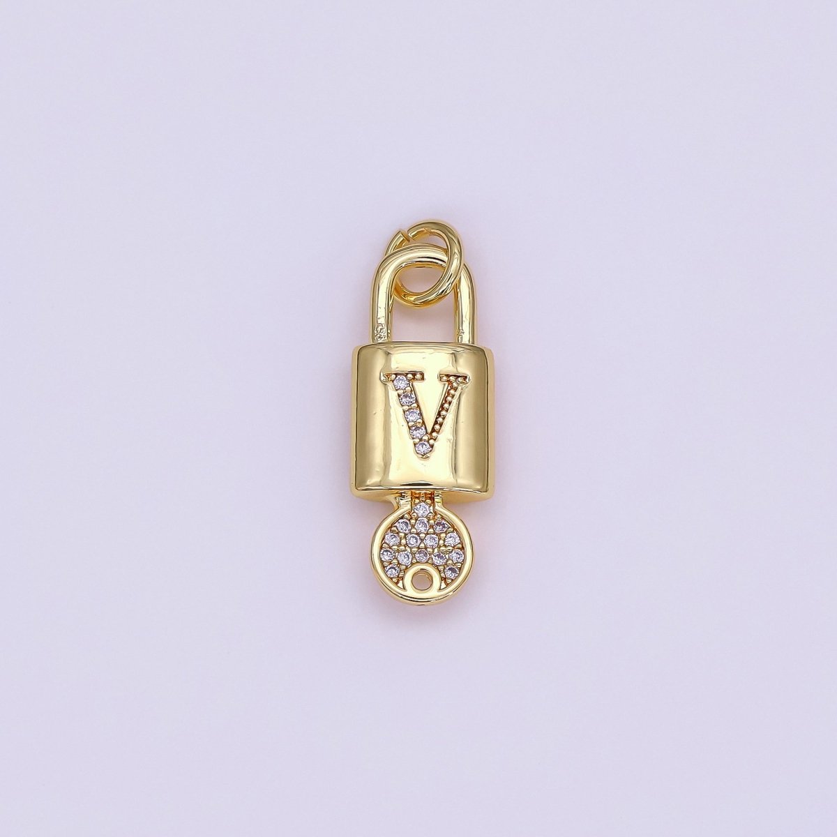 24K Gold Filled Initial Letter Micro Paved Padlock Key Charm | AF014 - AF026