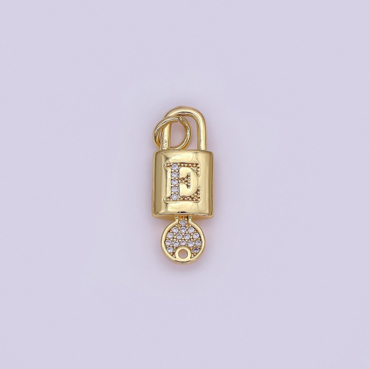 24K Gold Filled Initial Letter Micro Paved Padlock Key Charm | AF014 - AF026