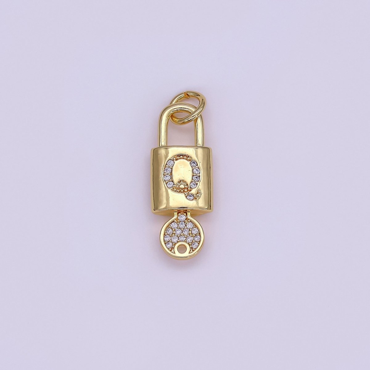 24K Gold Filled Initial Letter Micro Paved Padlock Key Charm | AF014 - AF026