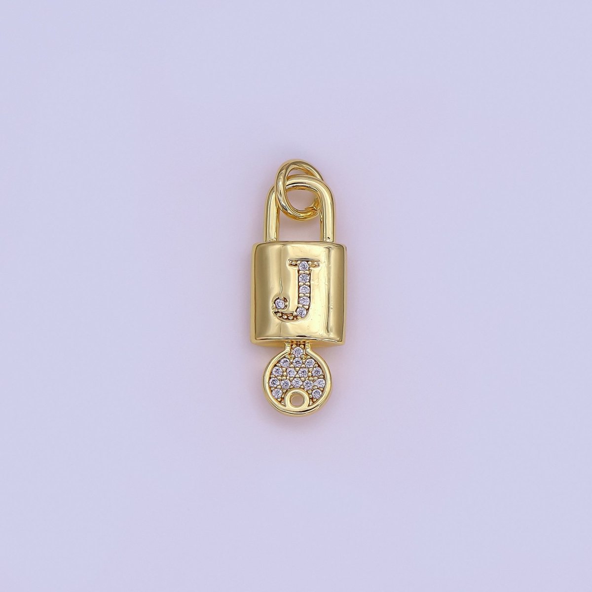 24K Gold Filled Initial Letter Micro Paved Padlock Key Charm | AF014 - AF026