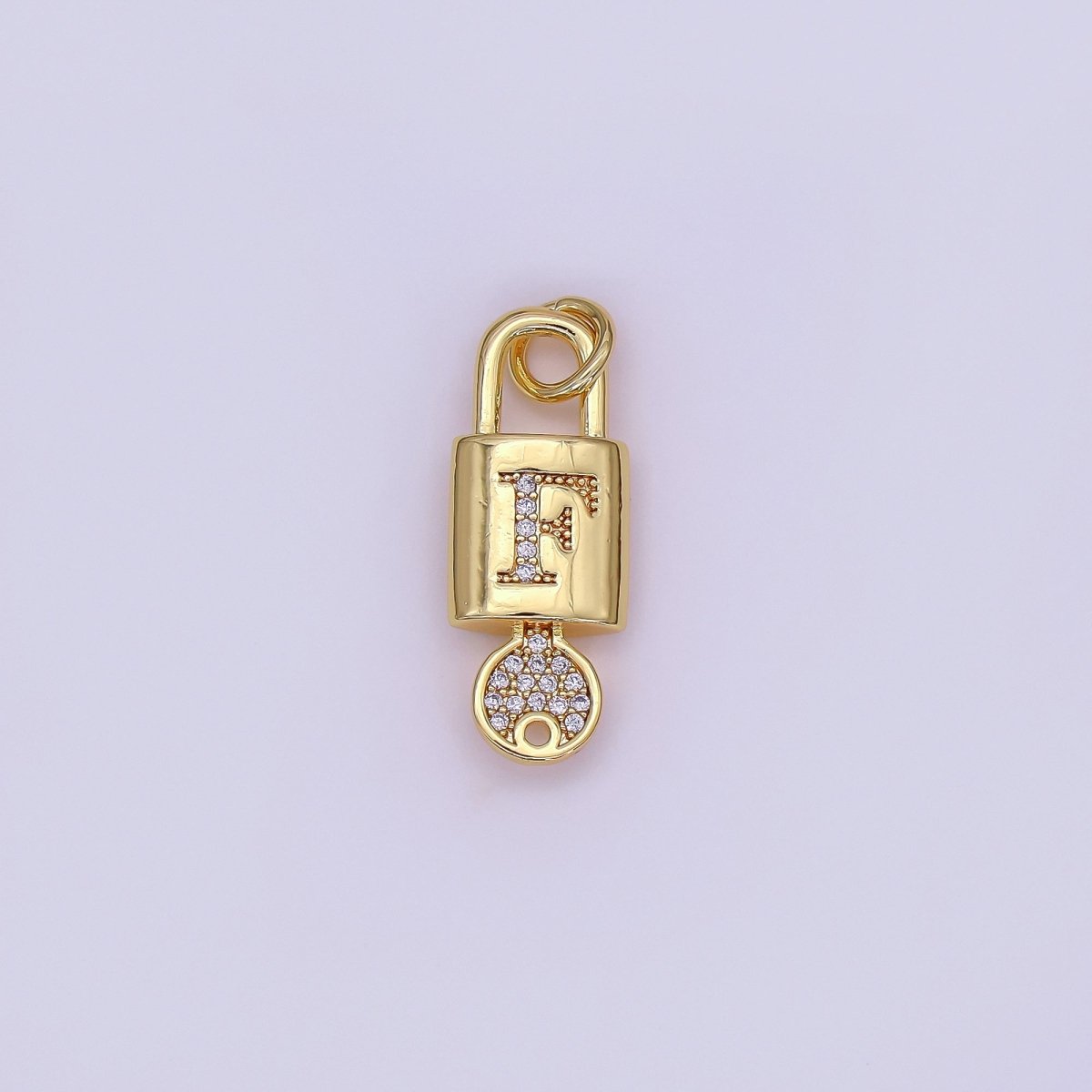 24K Gold Filled Initial Letter Micro Paved Padlock Key Charm | AF014 - AF026