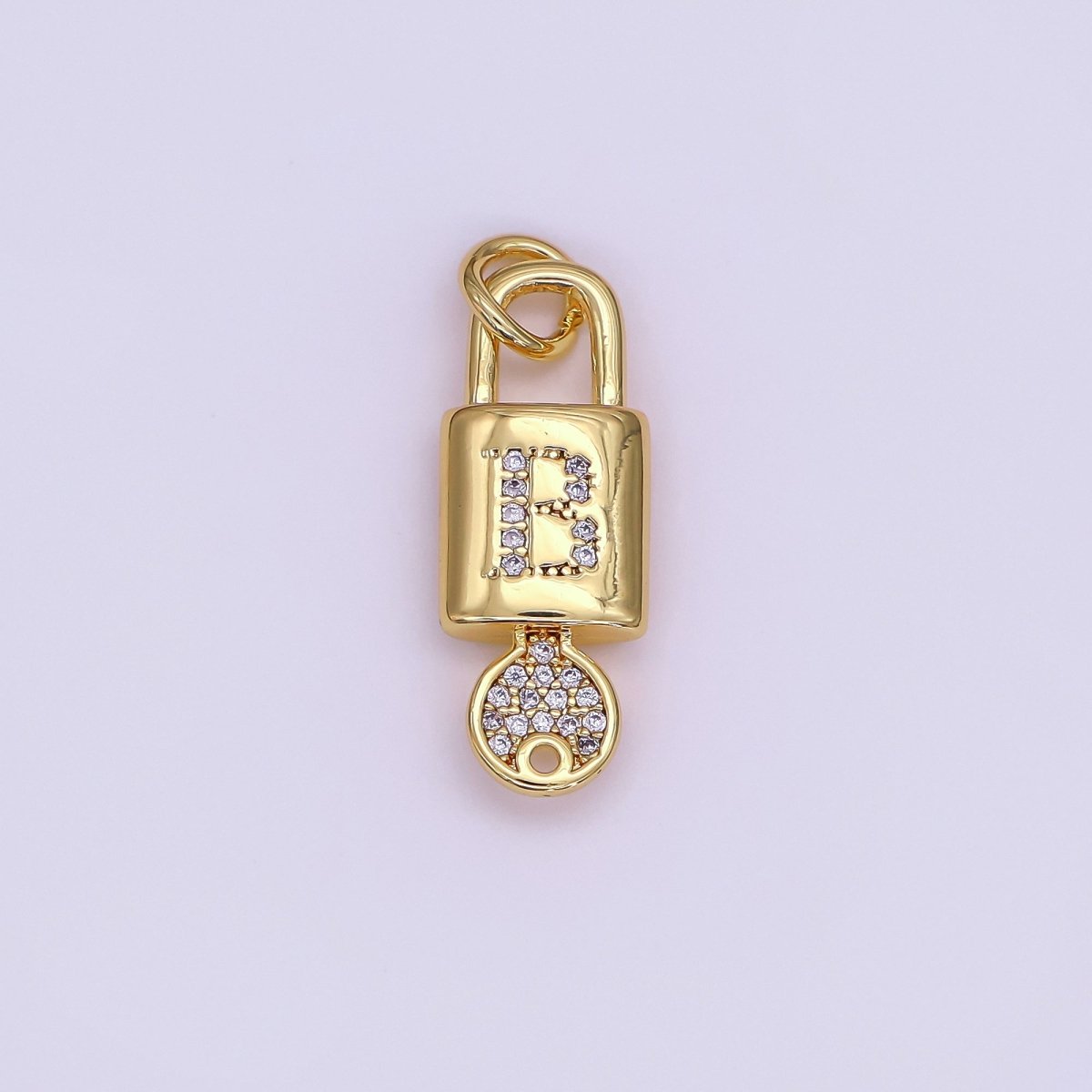 24K Gold Filled Initial Letter Micro Paved Padlock Key Charm | AF014 - AF026