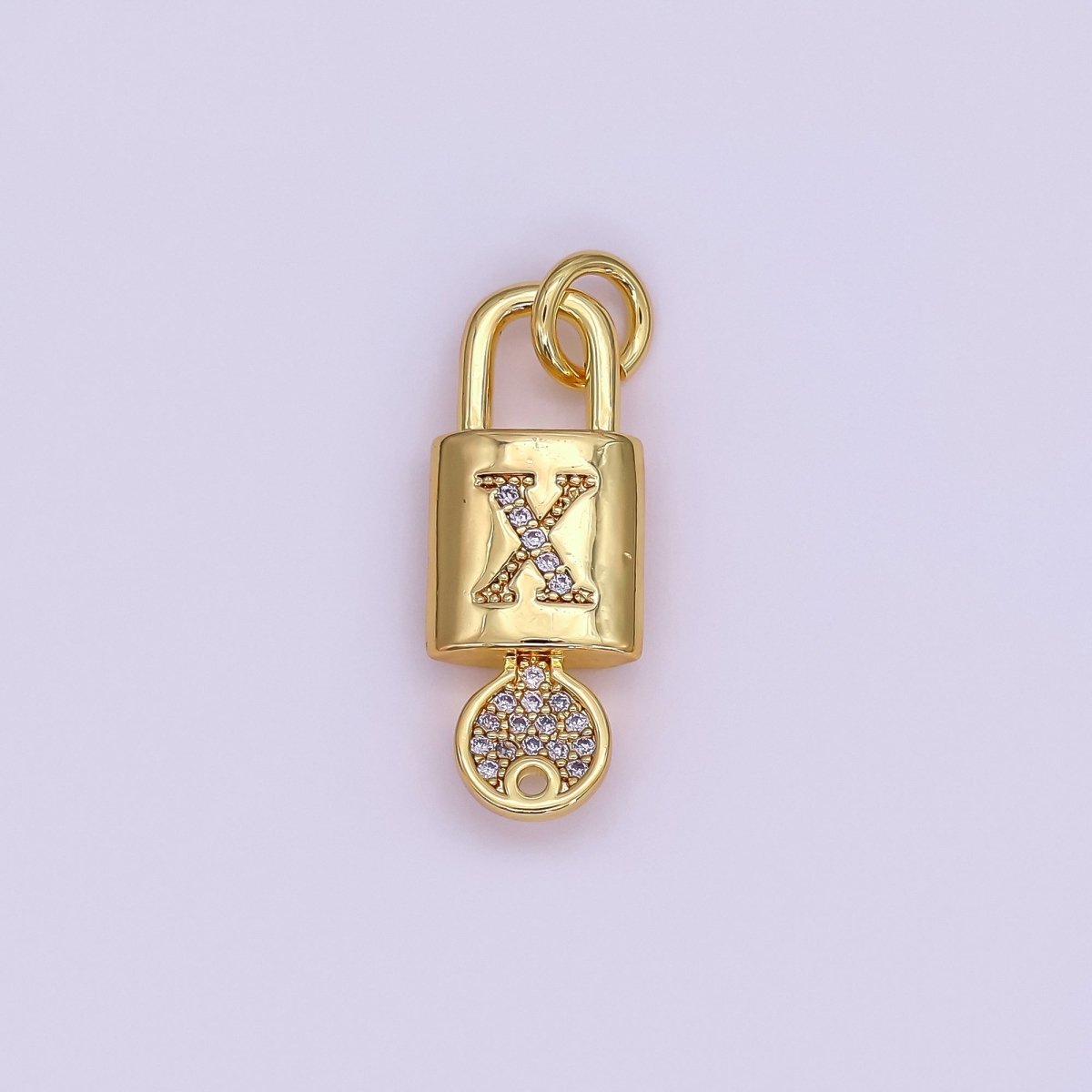 24K Gold Filled Initial Letter Micro Paved Padlock Key Charm | AF014 - AF026
