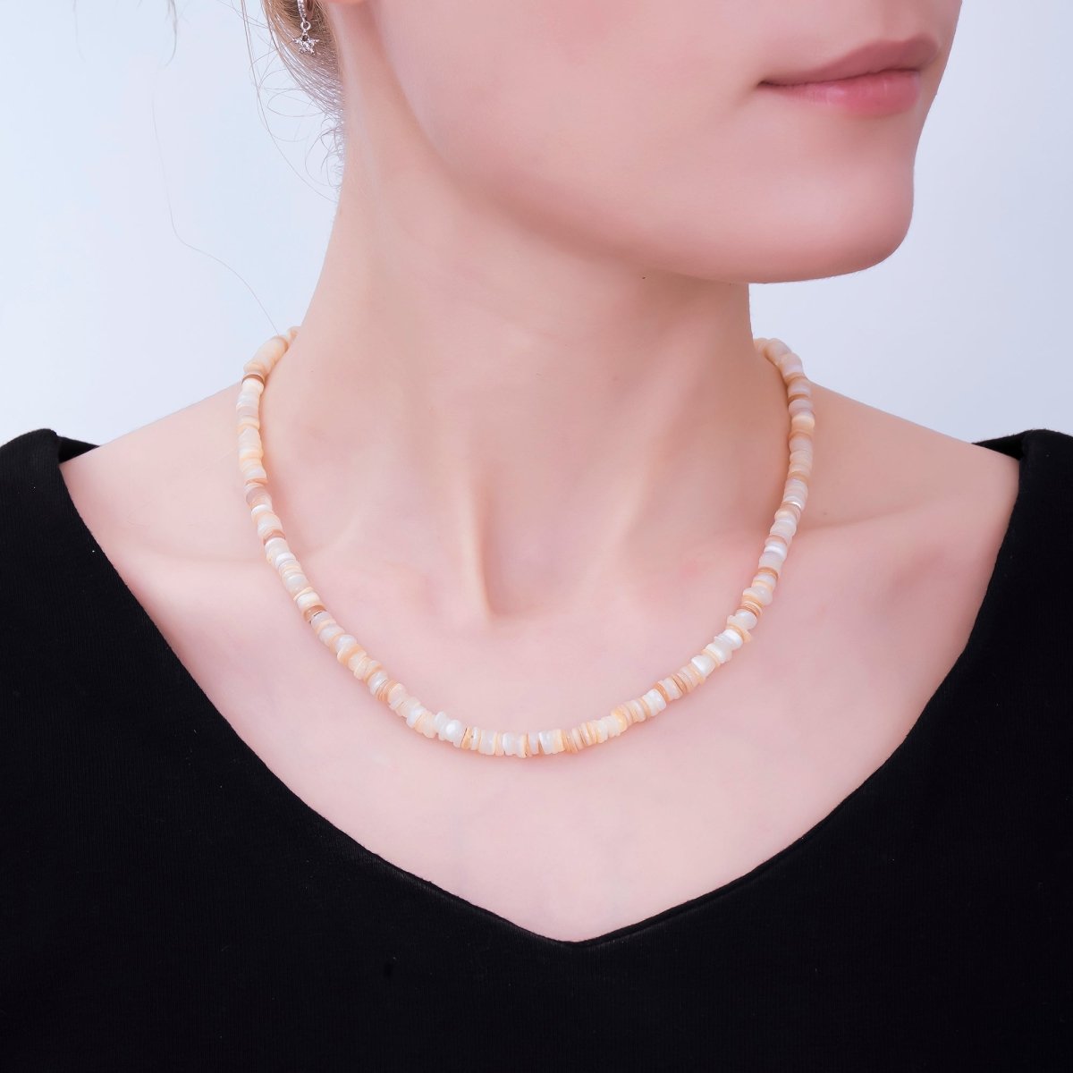 24K Gold Filled Irregular Natural Brown Shell Chip Beads Pearl Gemstone 15.75 Inch Handmade Necklace | WA-03247