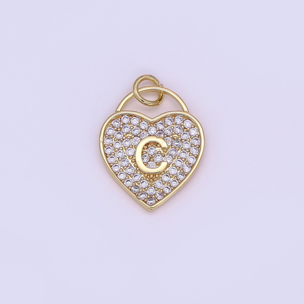 24K Gold Filled Letter Initial Micro Paved CZ Heart Padlock Charm | AF001 - AF013
