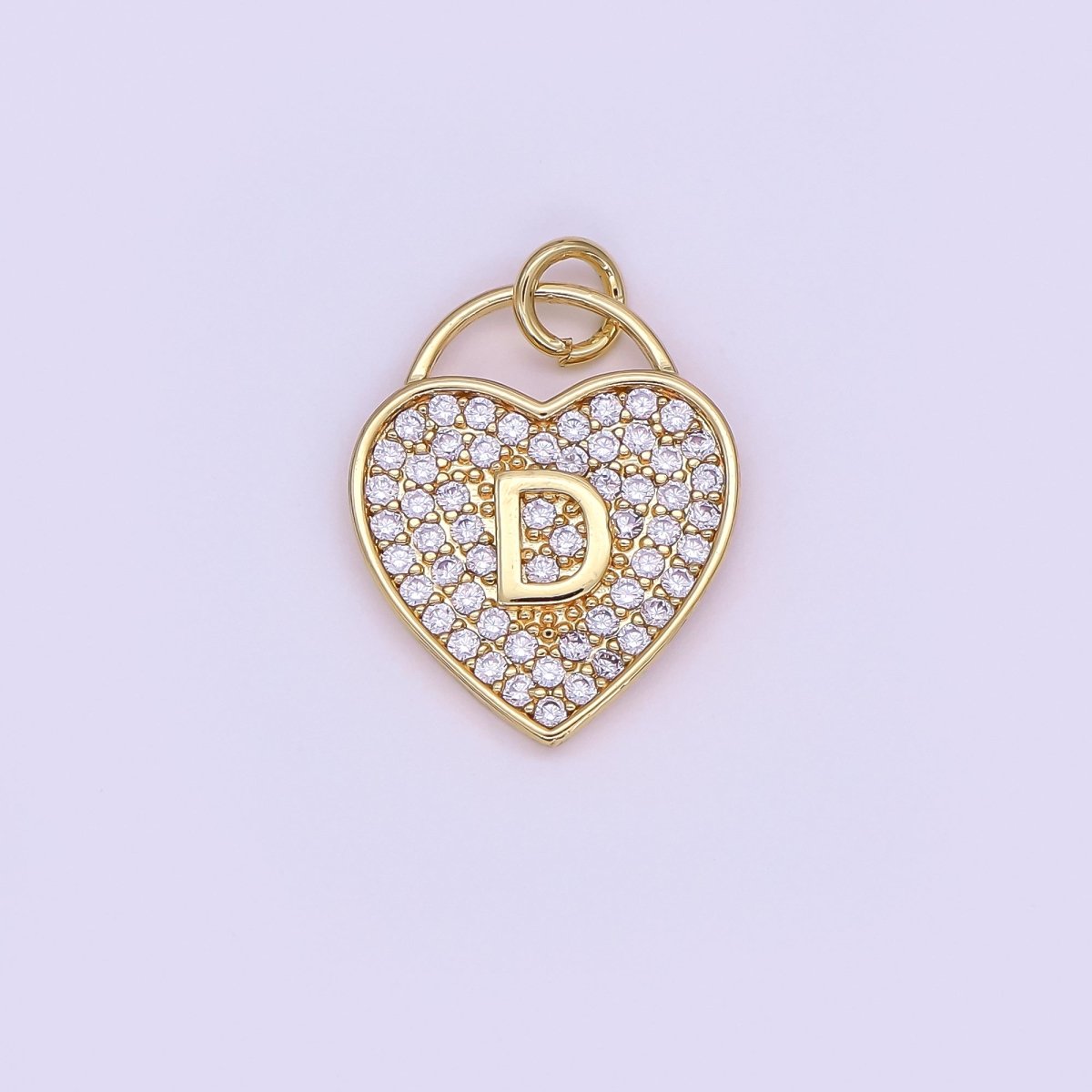 24K Gold Filled Letter Initial Micro Paved CZ Heart Padlock Charm | AF001 - AF013