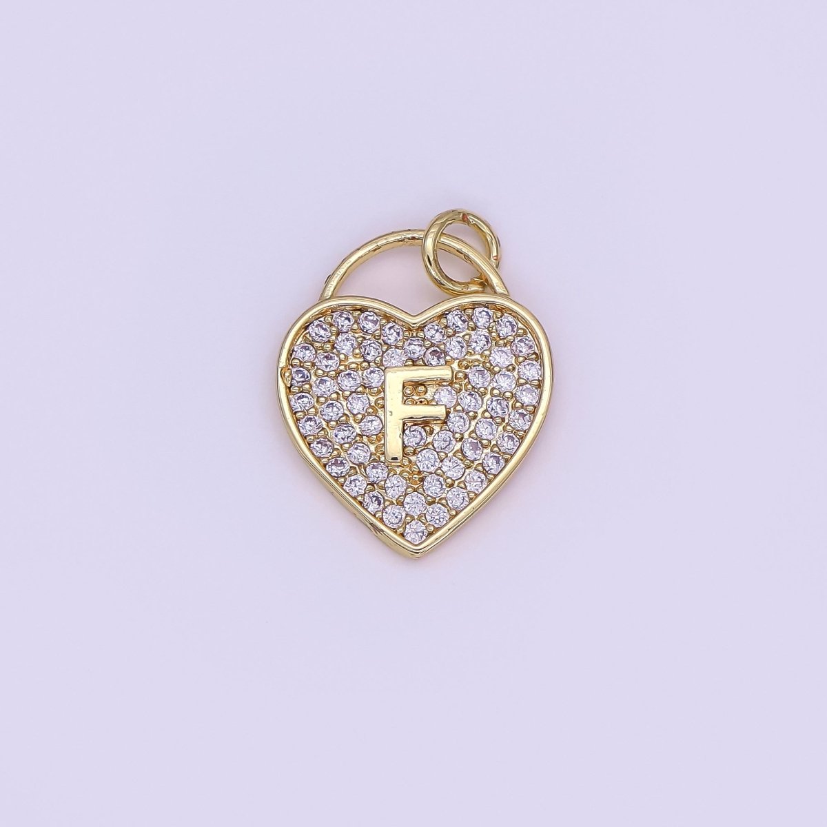24K Gold Filled Letter Initial Micro Paved CZ Heart Padlock Charm | AF001 - AF013