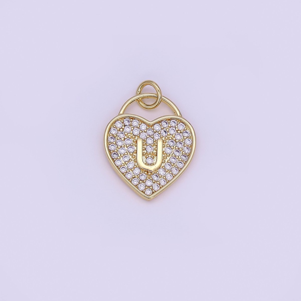 24K Gold Filled Letter Initial Micro Paved CZ Heart Padlock Charm | AF001 - AF013