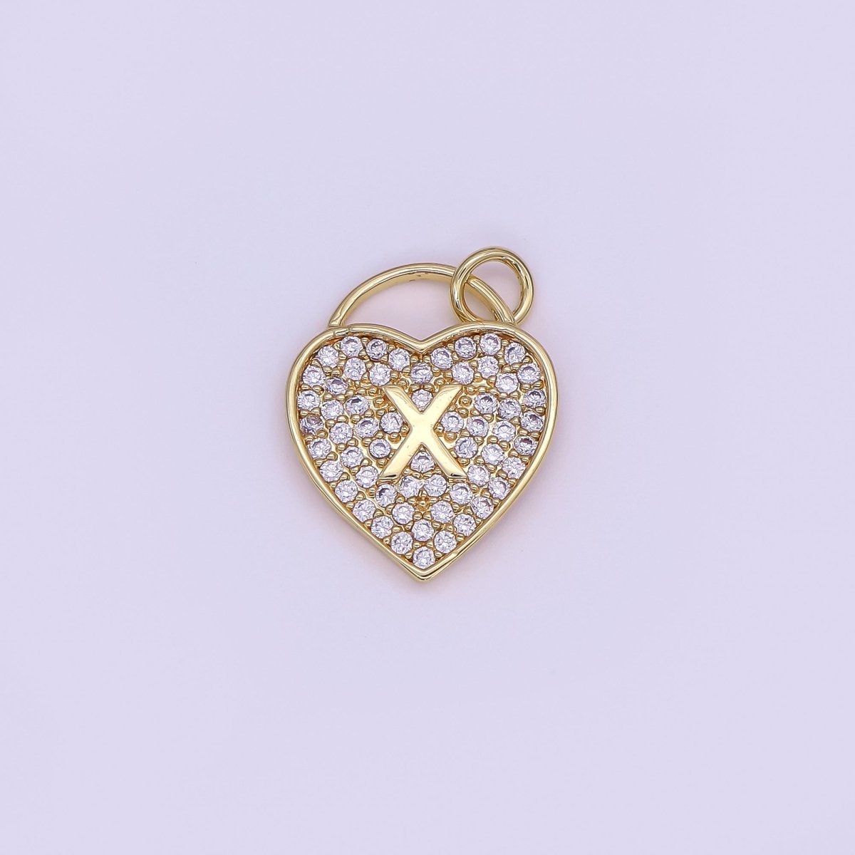 24K Gold Filled Letter Initial Micro Paved CZ Heart Padlock Charm | AF001 - AF013